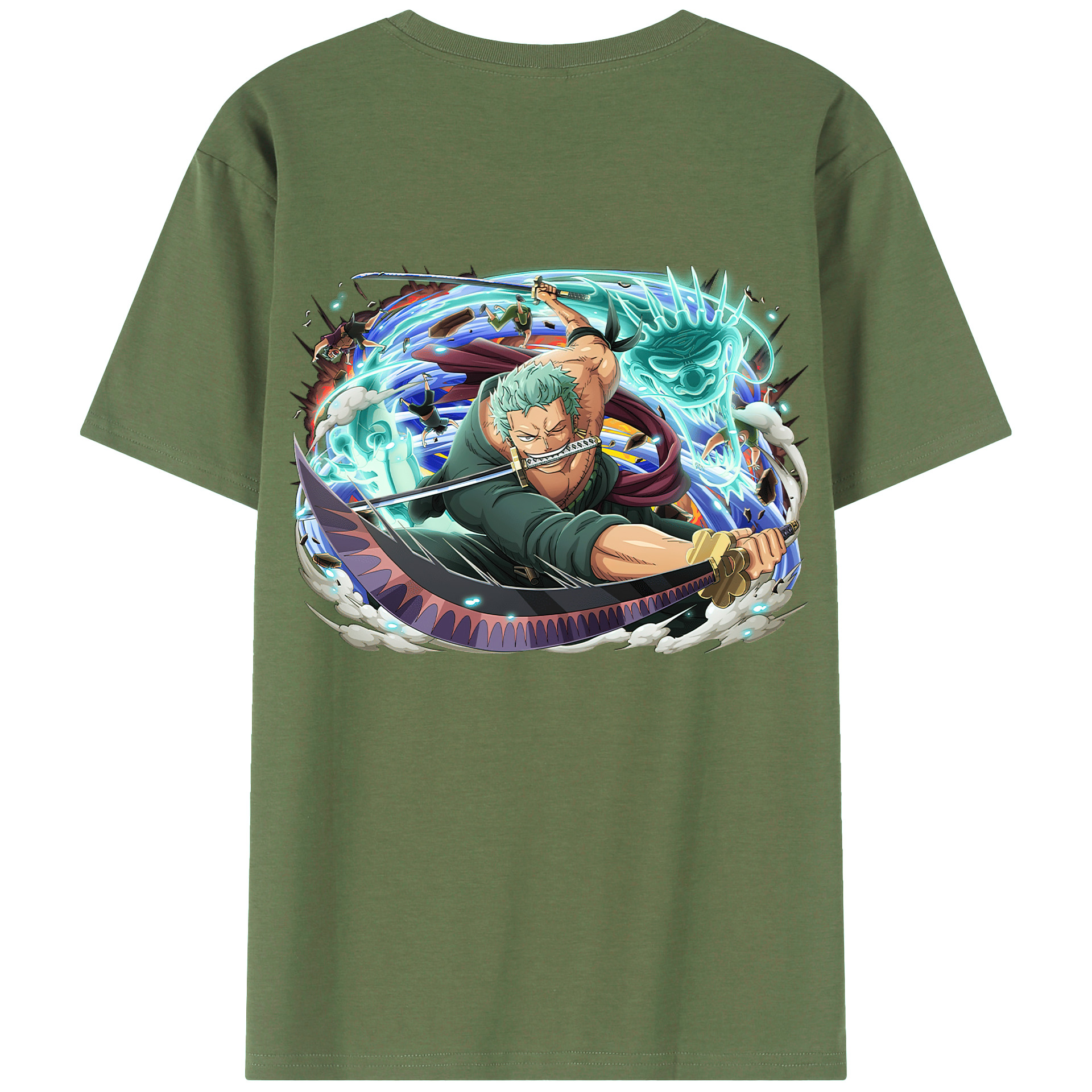 ワンピース ロロノア・ゾロ ONE PIECE Roronoa Zoro 綿100％ メンズ半袖Tシャツ（バックプリント） 通気性